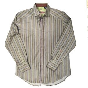 Robert Graham Striped Flip Cuff Shirt Purple Green
